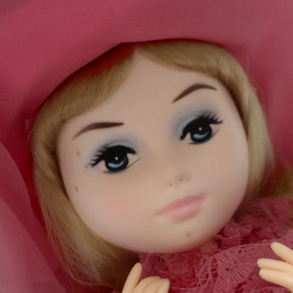 Vintage Bradley Doll In Maroon Burgundy Dress with Hat by Bradley Dolls